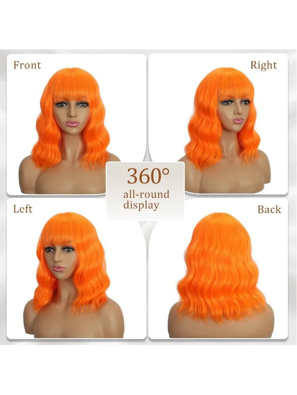 Women's Pink 14 Inch Heat Resistant Synthetic Short Wavy Bob Wigs Bangs